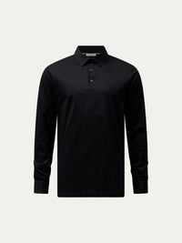 Wardour Mercerised Cotton Long Sleeve Polo Shirt in Black