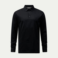 Mercerised Cotton Long Sleeve Polo Shirt Black