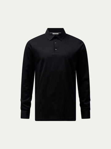 Mercerised Cotton Long Sleeve Polo Shirt Black