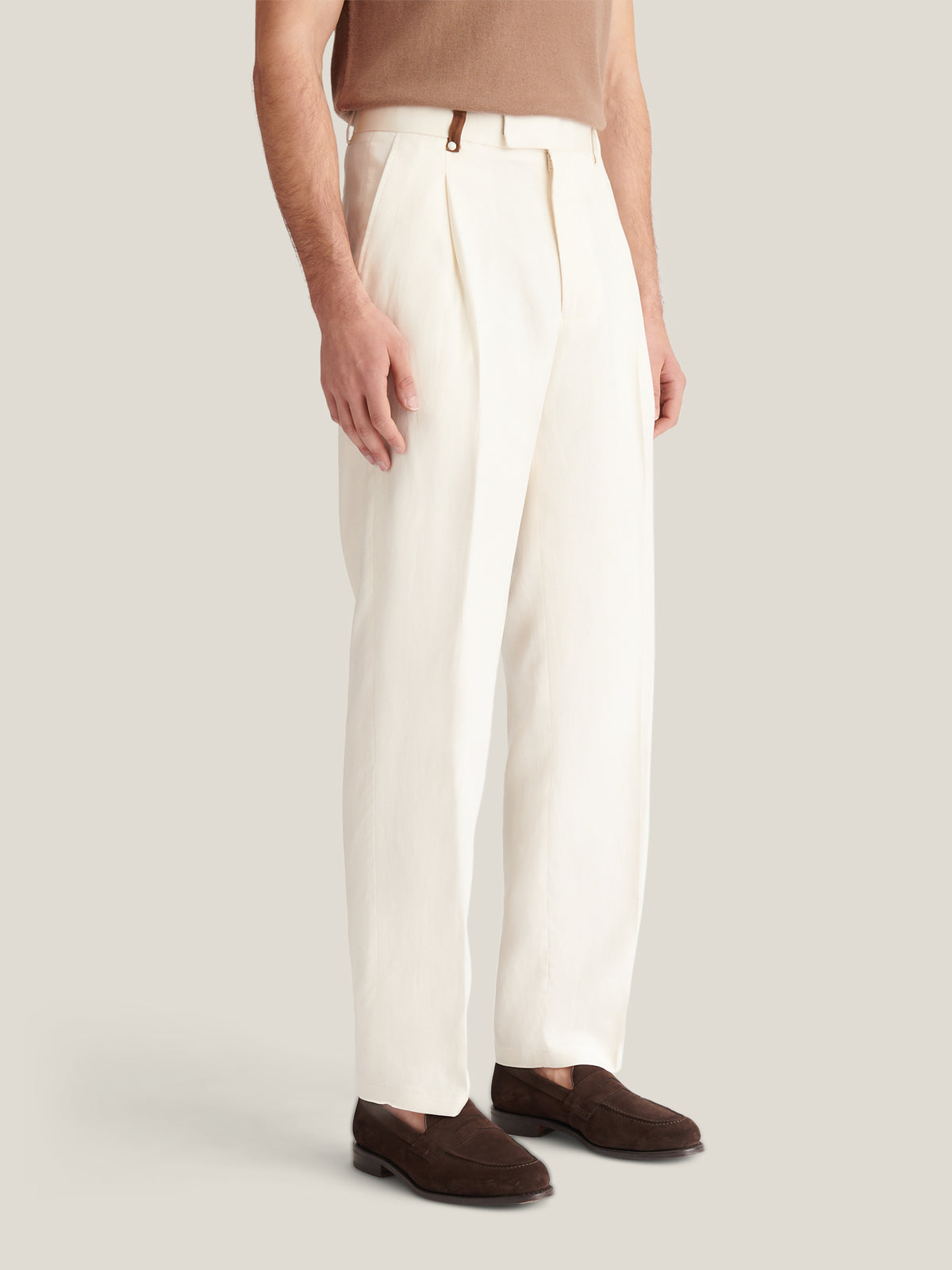Castello Linen Blend Tailored Trouser in Egret