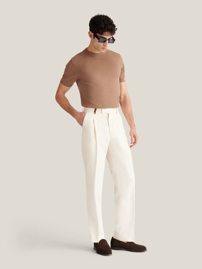 Castello Linen Blend Tailored Trouser in Egret