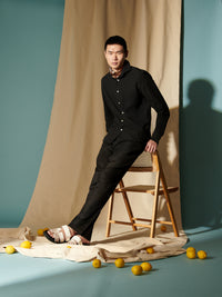 Marina Linen Blend Trouser in Black