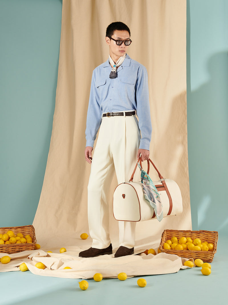 Castello Linen Blend Tailored Trouser in Egret
