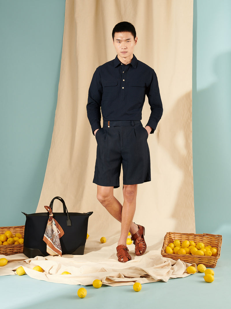 Castello Linen Blend Tailored Short in Dark Sapphire Navy