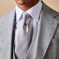 Silk Two Tone Stripe Tie in Grey Marl