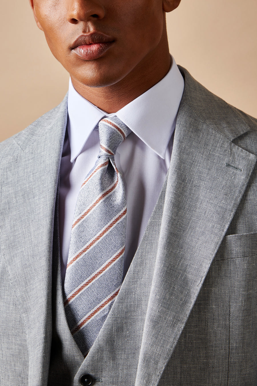 Silk Two Tone Stripe Tie in Grey Marl