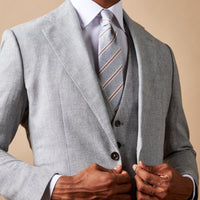 Silk Two Tone Stripe Tie in Grey Marl