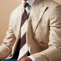 Contemporary Linen Herringbone Double Breasted Blazer Jacket in Egret