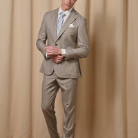 Linen Contemporary Notched Lapel Suit in Taupe