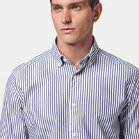 Casual Textured Dobby Striped Long Sleeve Shirt in Midnight Blue
