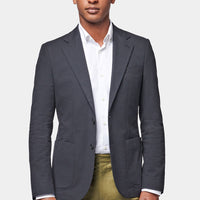 Seersucker Notched Lapel Blazer Jacket in Navy Blue