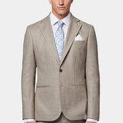 Linen Contemporary Notched Lapel Suit in Taupe