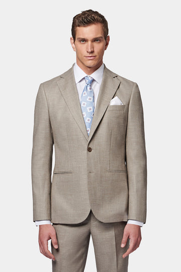 Linen Contemporary Notched Lapel Suit in Taupe