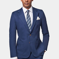 Contemporary Notched Lapel Suit Jacket in Navy Blue