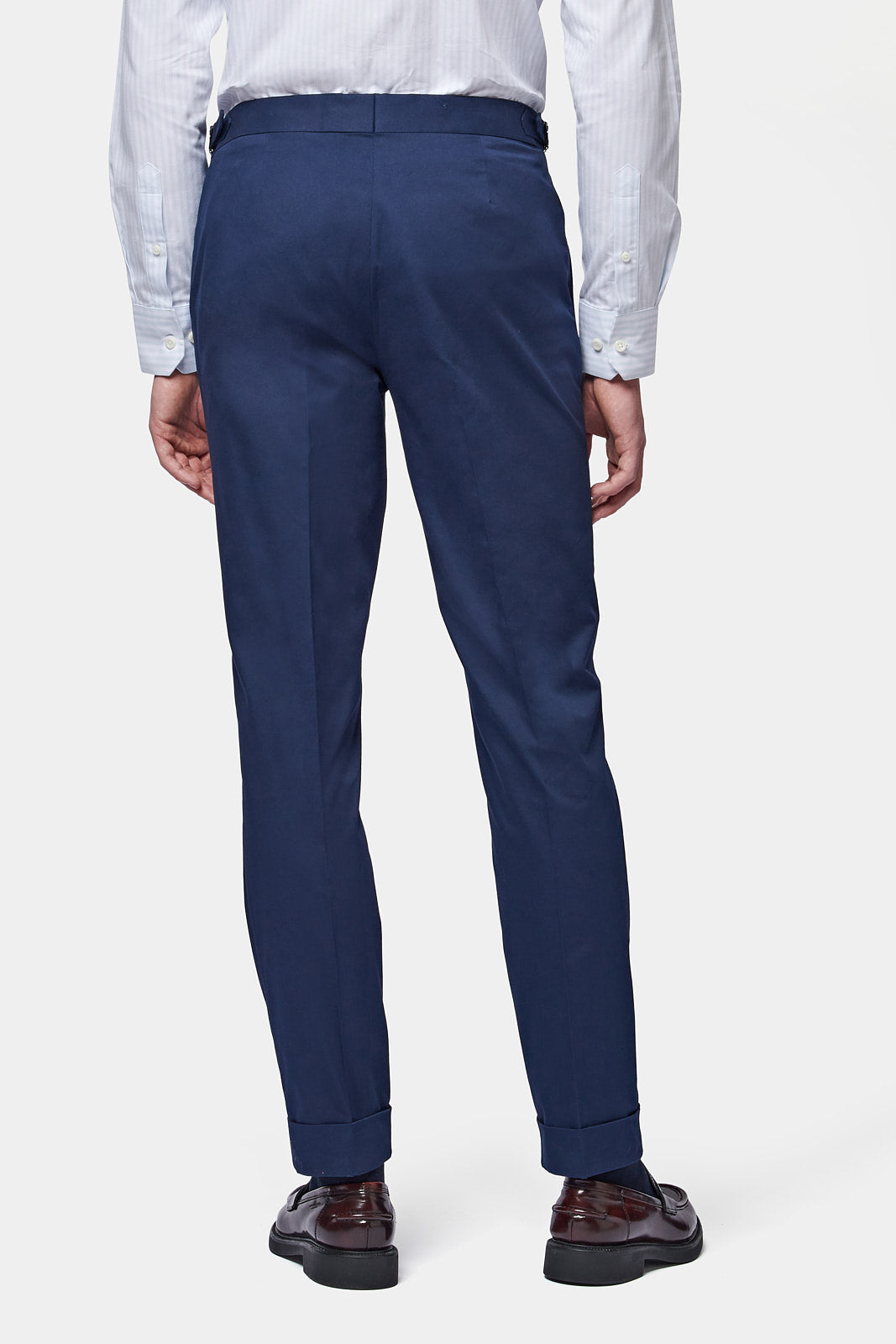 Cuffed Chino Trousers in Navy Blue