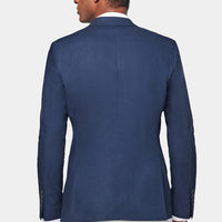 Linen Contemporary Linen Double Breasted Blazer Jacket in Navy Blue