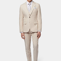 Linen Blend Classic Three Piece Suit in Egret