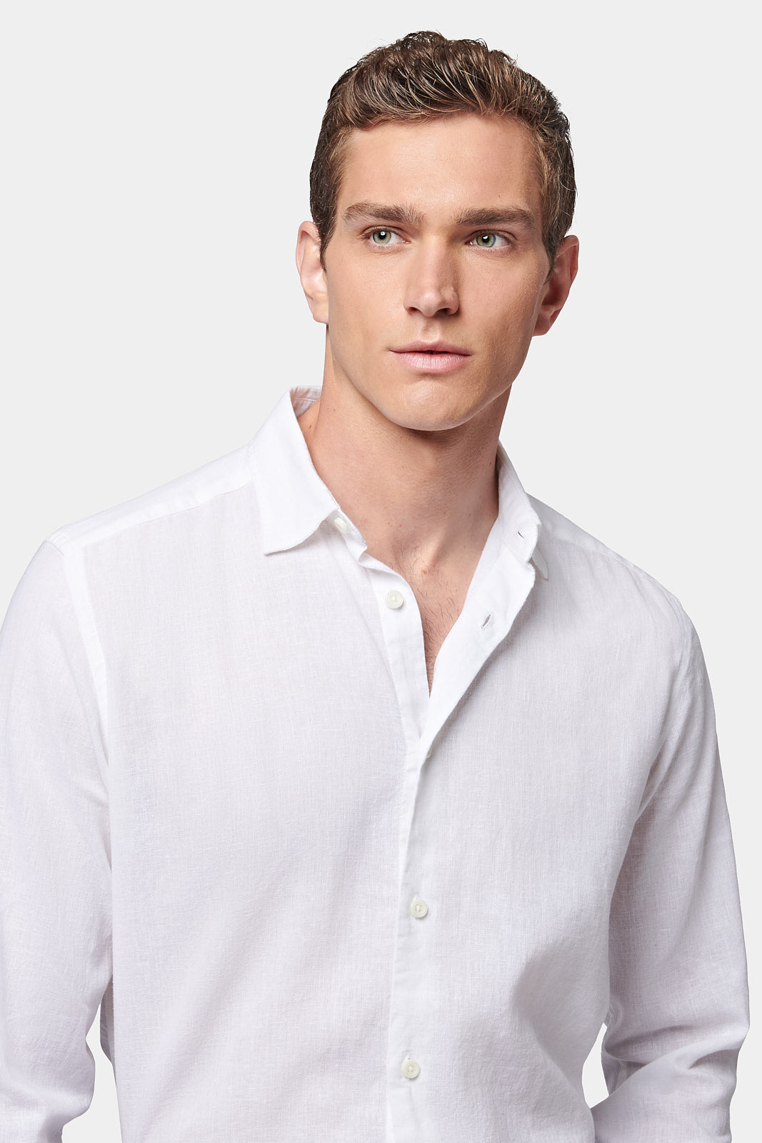 Casual Linen Blend Long Sleeve Shirt in Bright White