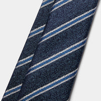 Silk Two Tone Stripe Tie in Midnight Blue