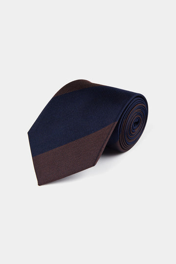 100% Silk Striped Tie in Navy Blue