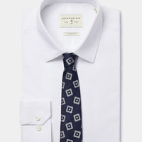 100% Silk Geo Print Tie in Navy Blue