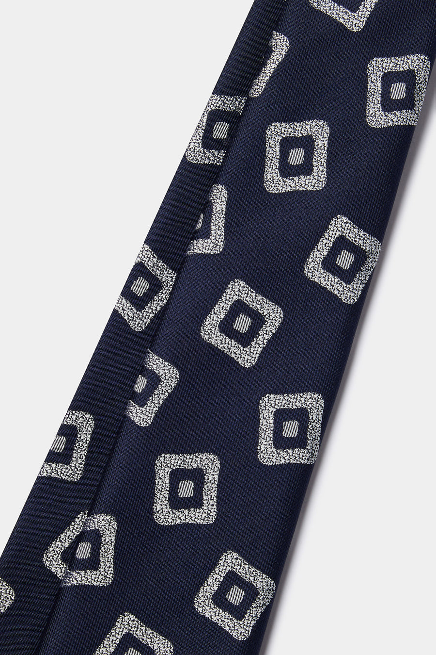 Silk Geo Print Tie in Navy Blue