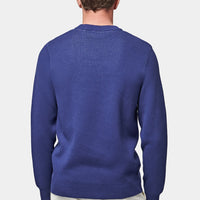 Intarsia Knitted Crew Neck Jumper in Midnight Blue