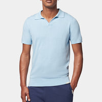 Short Sleeve Knitted Polo in Cerulean