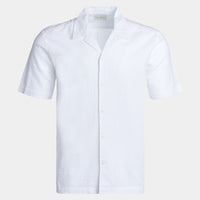 Casual Revere Collar Seersucker Short Sleeve Shirt in Bright White